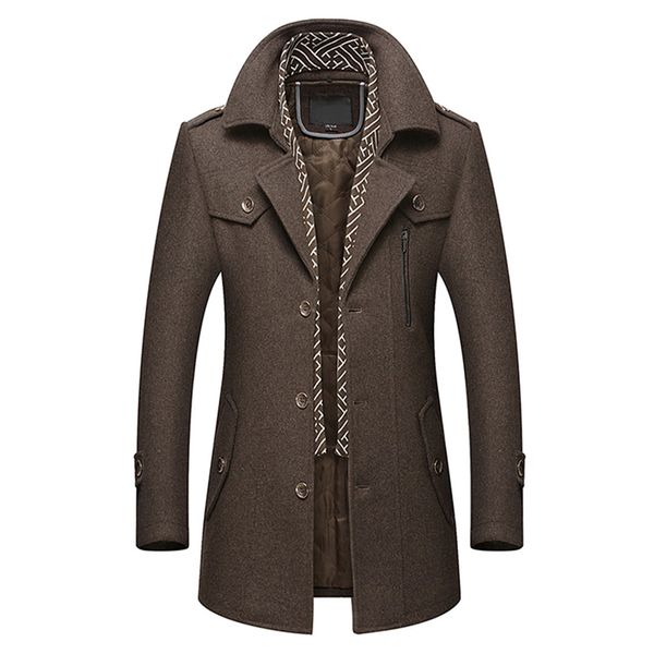 

brand men's winter coats 2019 wool jacket casual & business men's long coat high-quality slim fit solid color trench coat, Black