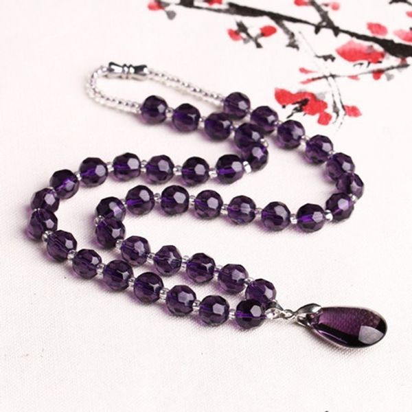 

wholesale 5 pcs silver plated natural purple amethyst stone pendant long beads chain necklace fashion jewelry