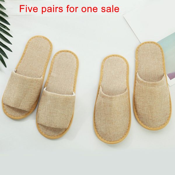 

5 pairs home guest adults gift comfortable homestay disposable spa soft anti slip slippers casual linen travel l, Black