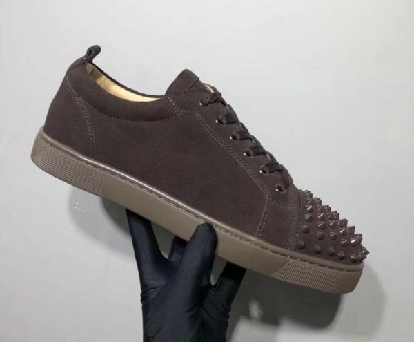 

designer sneakers red bottom spikes flat velours suede sneakers iron grey men trainers 100% real leather party shoes mn1896013, Black