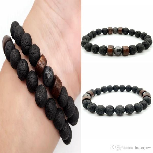 

lava stone bracelet energy yoga chakra jewelry men bead bracelet, Black