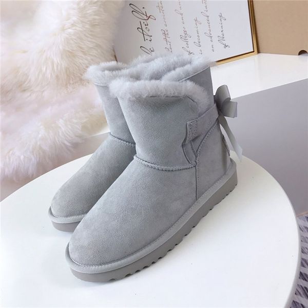 

brand women winter mid-calf snow boots with bows ladies genuine cow leather boots fur shoes female ski icing footwear waterproof 35-40, Black