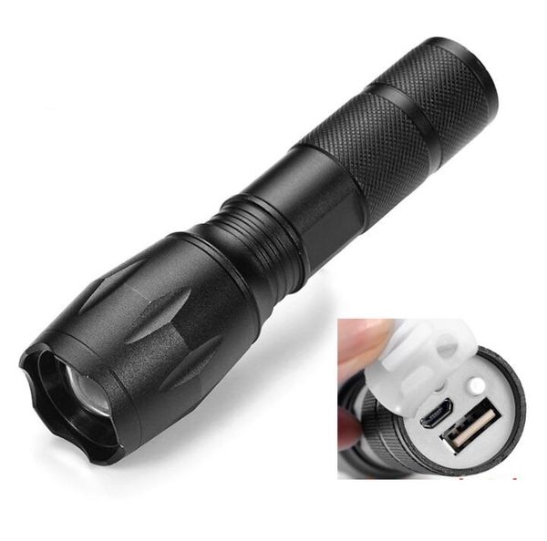 Lanterna USB Recarregável T6 Lanterna embutida 18650 O banco de energia do banco de potência tocha Lanterna de caça ao ar livre Caminhando Camping Super Bright Torch Lâmpada