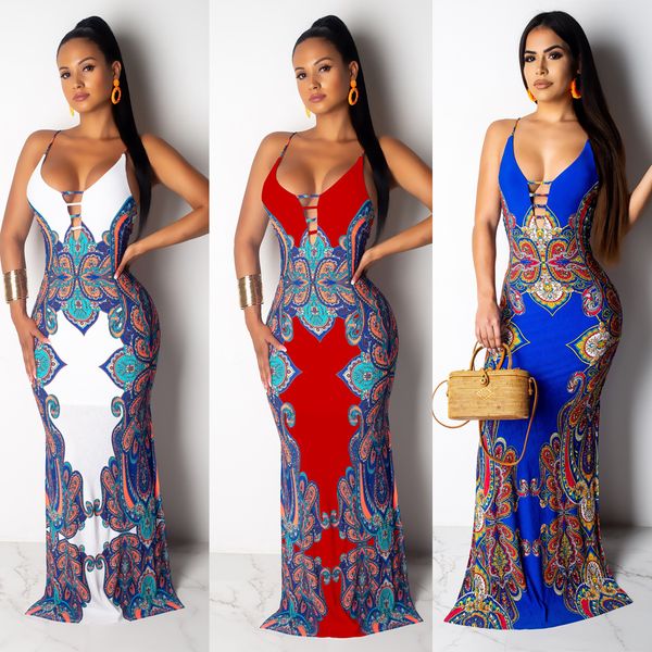 

summer women printed dresses fashion national characteristic printed slim sling mop dress new arrival womens casual dresses size s-3xl, Black;gray