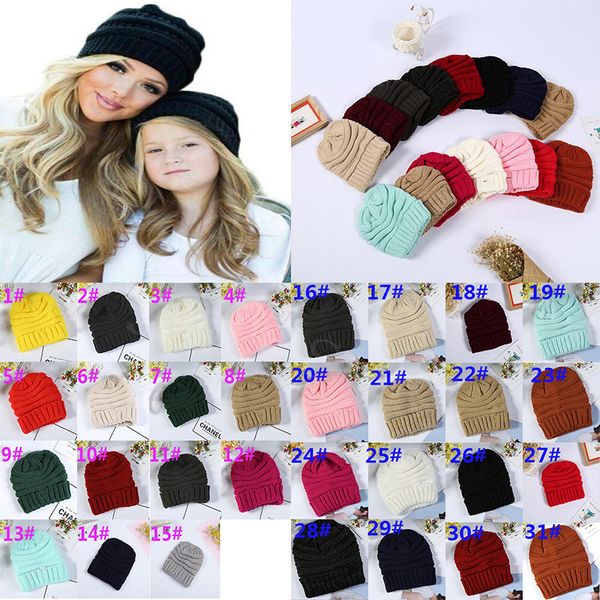 

parents kids knitted hats baby moms winter knitted hats warm trendy beanies crochet caps outdoor slouchy beanies da098, Blue;gray