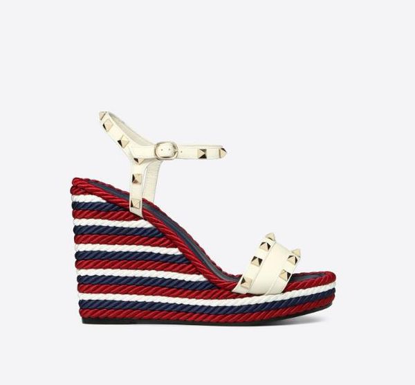 

модные женские сандалии rocks stud клетчатые эспадрильи клинья с заклепками шпильки лодыжечный ремень платформа высокие каблуки с коробкой, Black