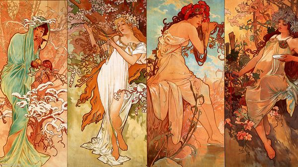 

alphonse maria mucha the seasons home wall art decor handpainted &hd print oil painting on canvas wall art canvas pictures 190901