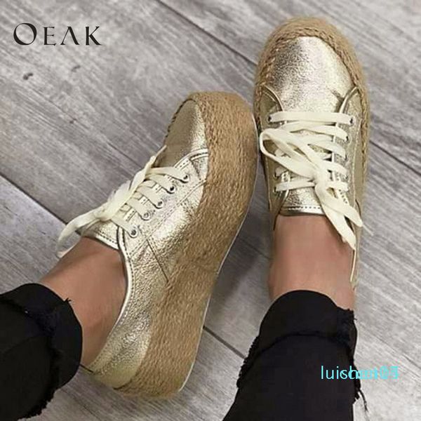 

oeak woman canvas flats casual lace-up loafers shoes canvas flats ladies espadrille shoes thick bottom round toe, Black