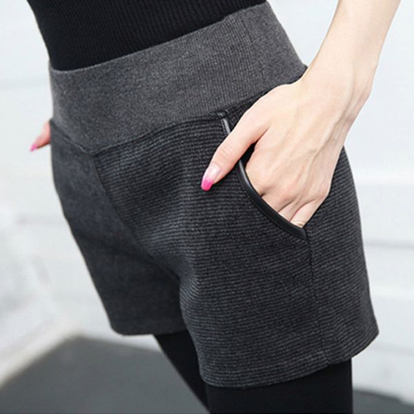 

autumn winter women shorts new casual shorts elastic high waisted woolen student loose cotton straight mini leggings, White;black