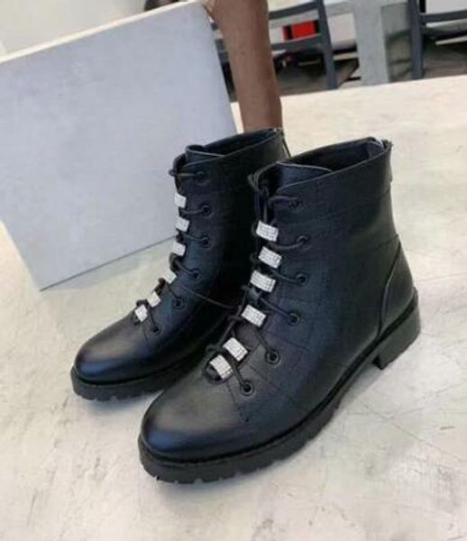 

luxury new jc womens ankle martin knight square heel rhinestone winter snow lace up boots size 35-42, Black