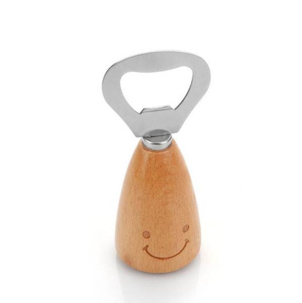 

cute smiling face opener wooden handle + stainless steel bottle opener portable beer bottle opener kitchen bar accessories
