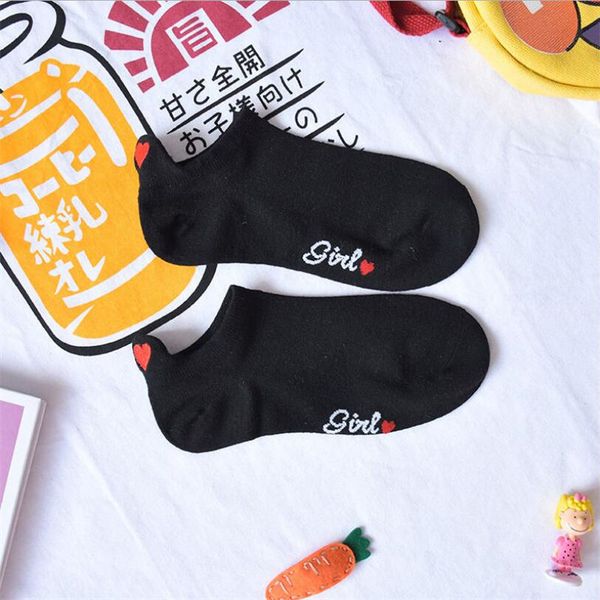 

1 pairs women socks heart cute college wind simple basic funny female socks warm cotton spring summer harajuku sox girl socks, Black;white