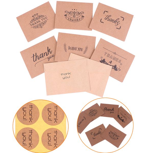 

18pcs thank you greeting card kraft paper envelopes seal sticker wedding party mini brown paper card envelope sticker set