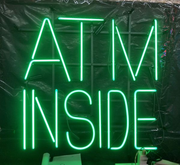 

custom atm inside neon sign light advertising bar entertainment club decoration art display real glass lamp metal frame 17'' 24&#0