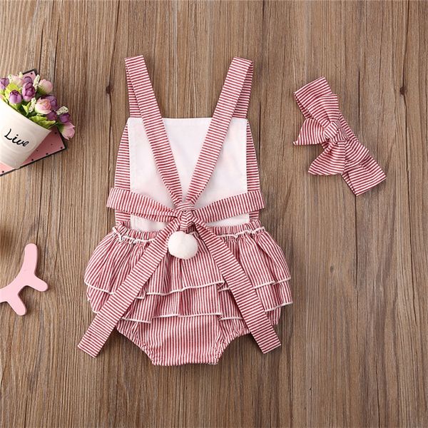 

0-24m newborn infant kid girl bunny striped ruffle sleeveless romper jumpsuit playsuit headband easter outfits baby clothes 2pcs