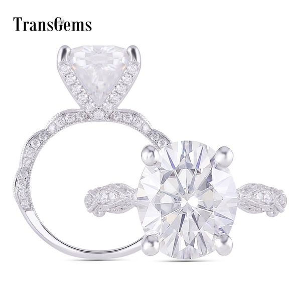 

transgems 14k white gold 10ct 12x14mm oval gh color moissanite ring with accents eternity band for women anniversary gift, Golden;silver