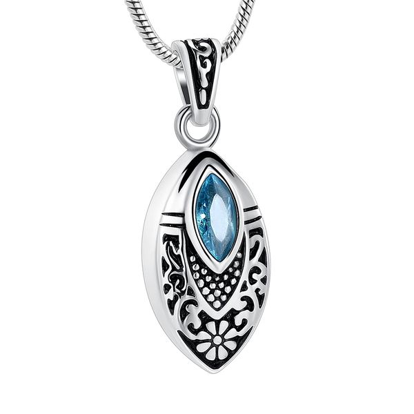 

ijd8394 funnel and gift box eye shape inlay teardrop stone memorial urn necklace loss of love cremation jewelry for human, Silver