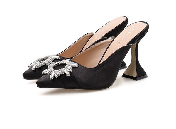 

transparent crystal beach ladies shoes comfortable rubber sandals women outdoor slip on sandalen slingback summer shoes 9cm heel, Black