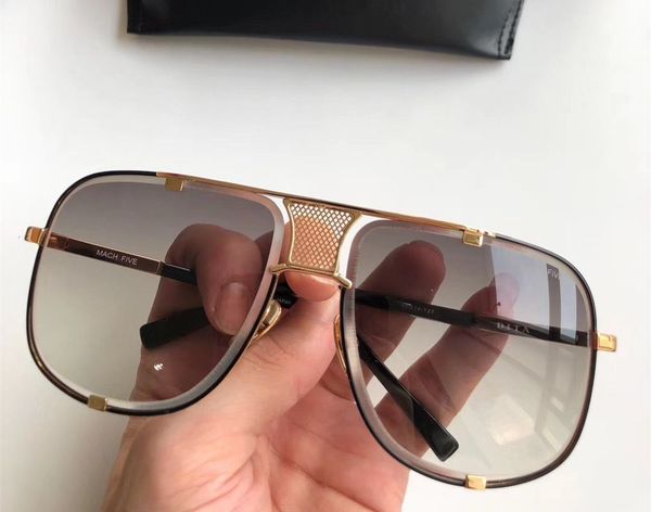 

men designer square titanium sunglasses 2087 gold black grey gradient lens brand sunglasses new with box, White;black