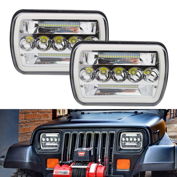 

safego 5x7 7x6 500w 7" square angel eyes car led headlight daytime running light drl high low beam for suv motorcycle wrangler
