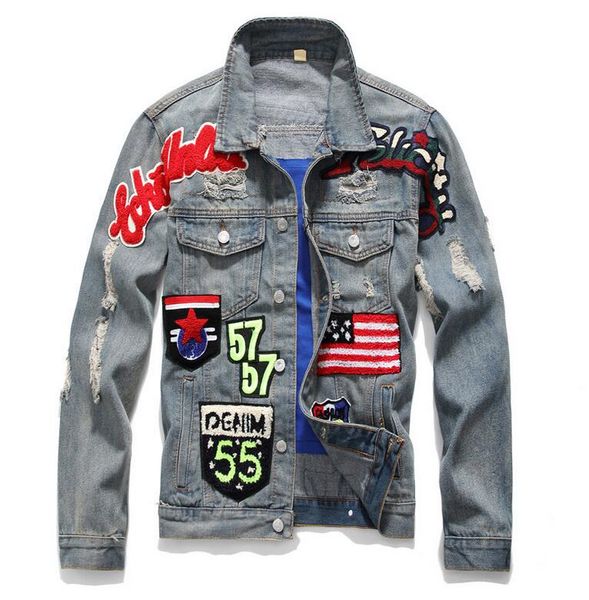 

2019 new men's more labeling designer denim jacket  studded letter pablo design autumn jacket back laleling jeans coats size m-3xxl, Black;brown