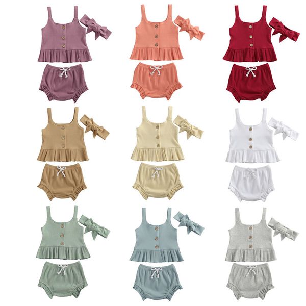

pudcoco cute kids summer oufits sunsuits two pieces cotton plain ruffles vest crop shorts casual cute clothing infant girls, White