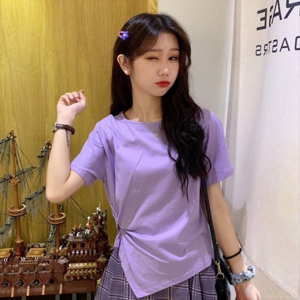 

hong kong fashion br design sense slim versatile temperament short-sleeved students round design concept wear fashion brand wear inside, White