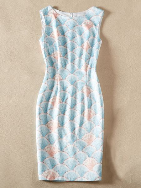 

sectors print women sheath dress o-neck sleeveless dresses, Black;gray