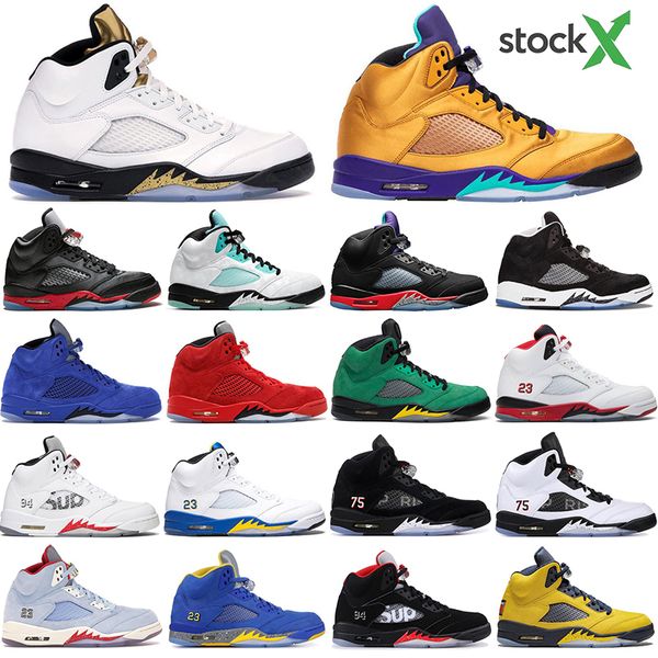 

new jumpman 5s ice blue men баскетбол обувь 5 laney желтого бреда красной замша белого цемент metallic psg black sport sneaker размер 40-47, White;red