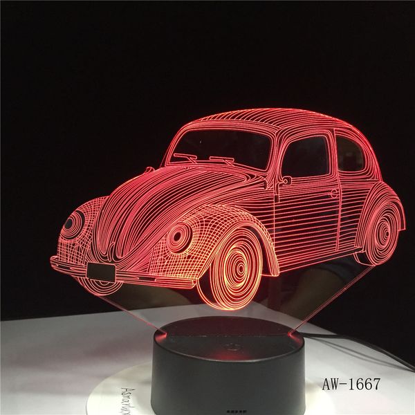 

3d-1667 led 7 colors changing 3d beetle car modeling desk lamp illusion nightlight vehicle usb touch light fixture bedside decor