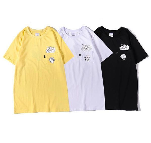 

2020 new couple models men and women designers high-quality cotton t-shirt warm cat playful cartoon printing summer short-sleeved round neck, White;black
