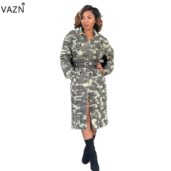 

vazn autumn 2019 high street designer elegant lady slim x-long outwears camouflage full sleeve outwears smr9044, Black