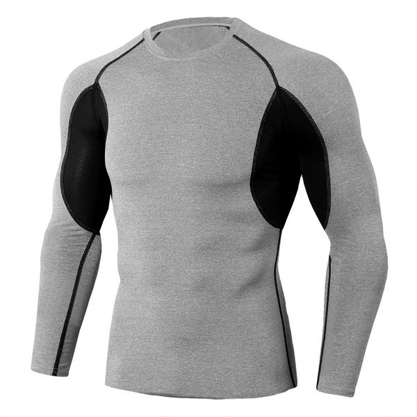 

fitness men long sleeve basketball running sports t shirt men muscle bodybuilding gym compression tights shirt, Black;red