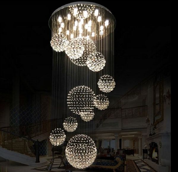 Modern Chandelier cristal grande luminária para Lobby Staircase Escadas Foyer longa espiral Lustre Teto lâmpada embutida Stair Luz MYY