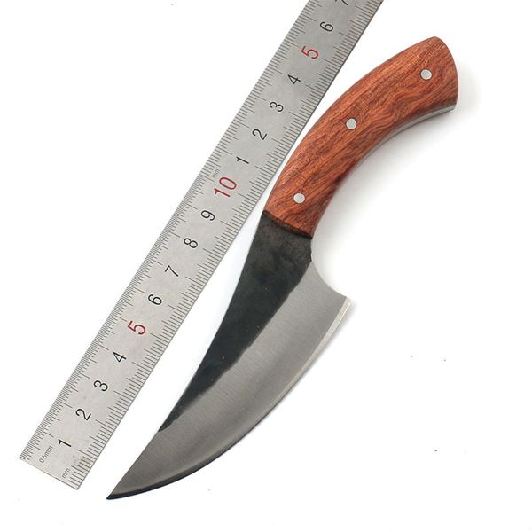 Skinner Patch Knife Деревянная ручка Нож с фиксированным лезвием и кожаными ножнами Охотничьи ножи Снаряжение для выживания