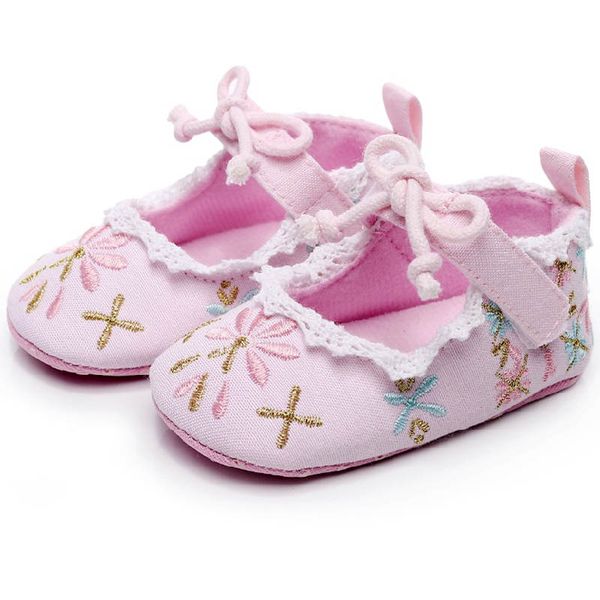 

fashion embroidered flower princess shoes for toddler girls butterfly-knot lace soft sole newborn baby shallow firstwalkers