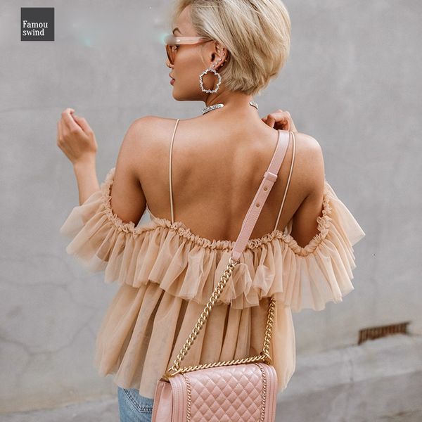 

элегантная блузка рябить флаттер рукава ремень сетки летние каникулы женщины sexy v шеи плеча рубашки top streetwear баски tops, White