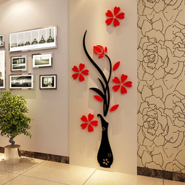 

Vintage 3D Vase Flower Tree Crystal Acrylic Wall Sticker Home Room TV Decor DIY