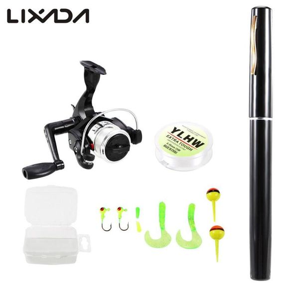 

pen fishing rod reel combo set mini rod spinning reel fishing line soft lures baits jig hooks for carp