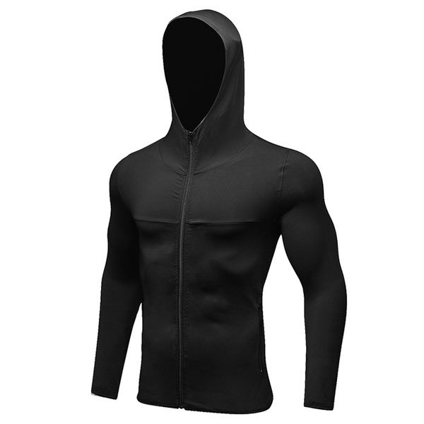 

2019 outdoor men's running hooded jackets fitness training quick-drying coat gym corset color stitching zip hoodie thin outwear, Black;red
