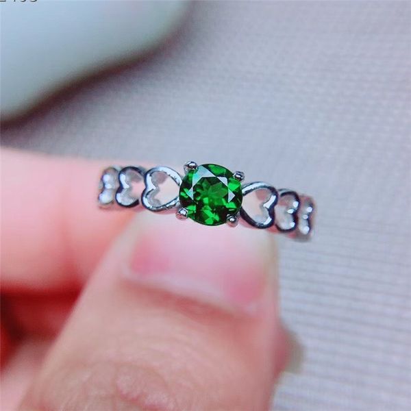 

leechee real 925 sterling silver ring 5mm green gemstone fine jewelry for women daily wear birthday gift natural chrome diopside, Golden;silver
