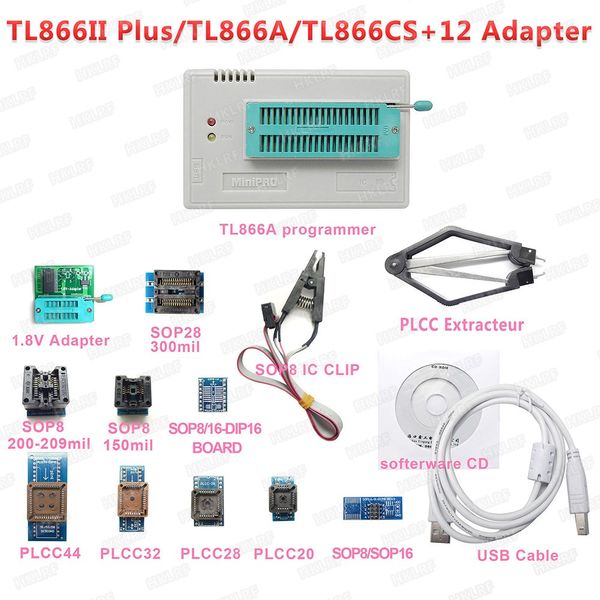 Freeshipping 100% Original Minipro TL866ii Plus TL866A TL866CS + 12 Adaptadores EEPROM Universal Bios USB programador