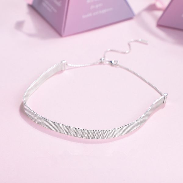 

reflexions mesh choker ожерелья для женщин diy подарков изготовление fit рефлексия клип подвески шариков стерлингового серебра 925 ожерелье, Silver