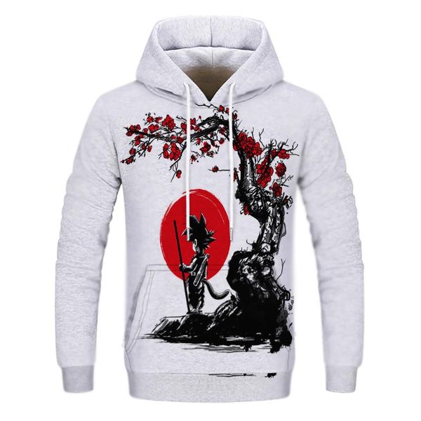 

3d digital printing autumn and winter models wukong pattern under the plum blossom printing casual men's hoodie, Black