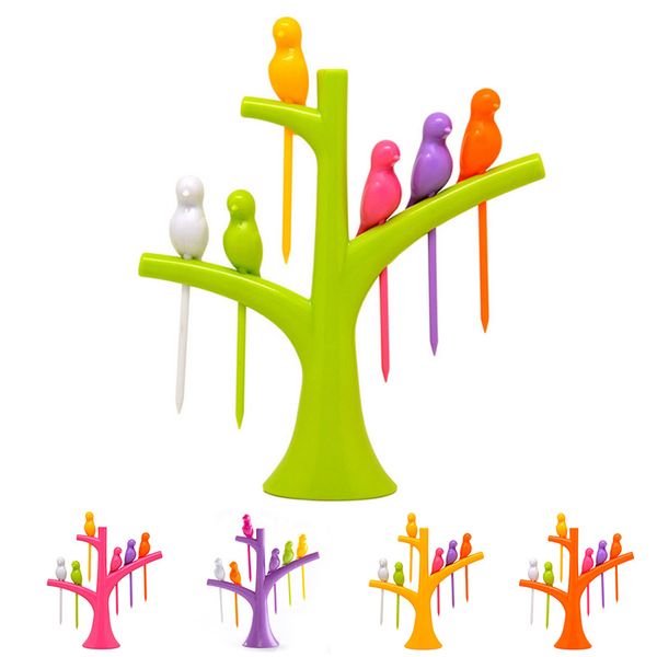 

столовая посуда наборы посуды creative tree + birds дизайн пластиковые фрукты вилки 1 база + 6 вилок 2016 горячие продажа овощная вилка