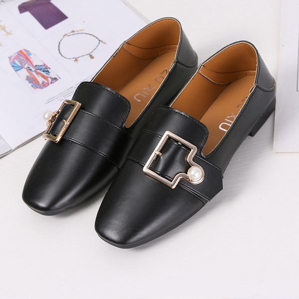 

chaussures femme flat shoes women's loafers pu leather metal decoration loafers women's casual shoes zapatos de mujer, Black