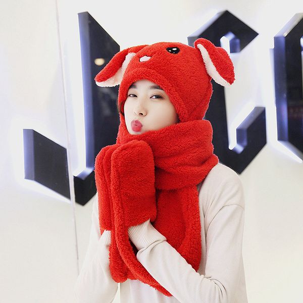 

cute 3 in 1 hat glove scarf can move airbag magnet cap plush dance ear winter accessories hat and scarf girls gift warm, Blue;gray