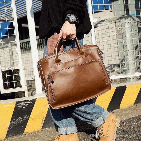 

factory wholesale men handbag leather portable briefcase retro crazy horse leatheres lapbags cross multifunctional leathers shoulder bag