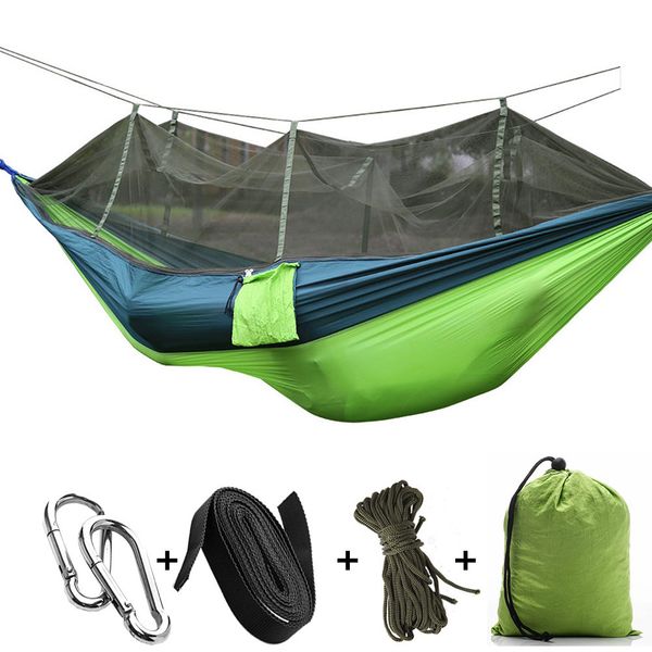 

1-2 person portable outdoor camping hammock with mosquito net high strength parachute fabric hanging bed hunting sleeping swing