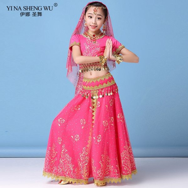

new style kids belly dance dance costume set sari bollywood children outfit chiffon belly performance clothes sets, Black;red